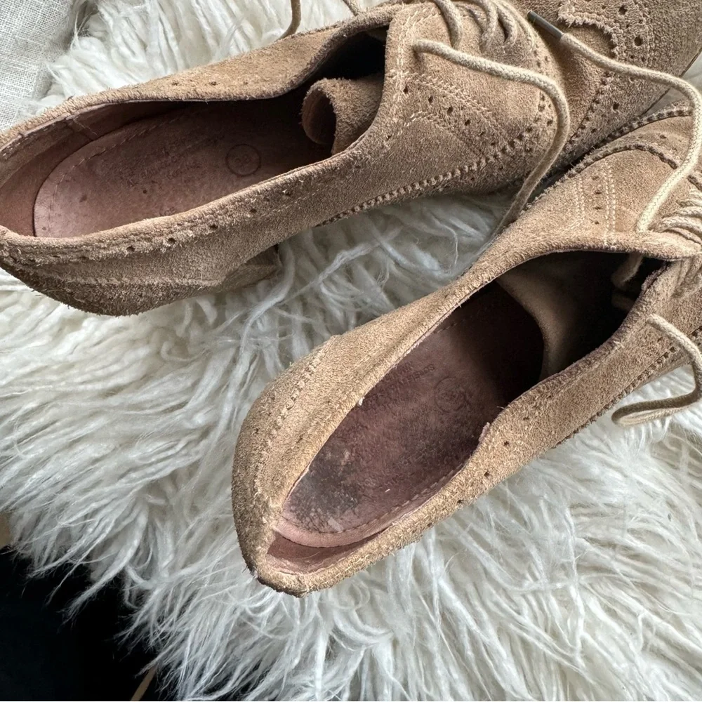 ALLSAINTS SPITAFIELDS Heeled Oxford Wingtip Suede Lace Up • size 38 (7.5) - Picture 15 of 16